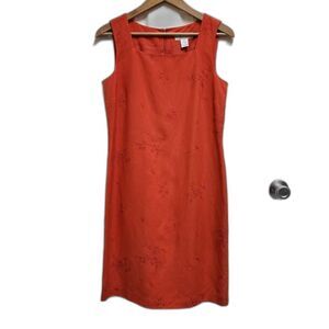 Grace Dresses Womens 10 Orange Silk Linen Floral Embroidered Sleeveless Sheath